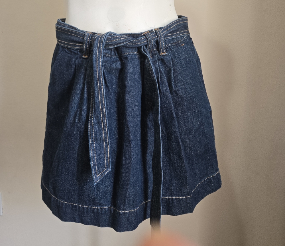 Old Navy Dark Ultra Blue Belted Denim Mini Skirt with Tie Belt Sz 4